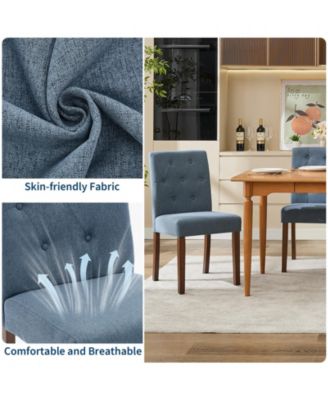 Set of 2 Modern Fabric Upholstered Dining Chairs, Sturdy Wood Legs & Rubber Frame Kitchen Side Seating