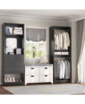 Set of 2 Free-standing Closet System with Drawers and Hanging Rods for Reach-in/ Walk-in Closet