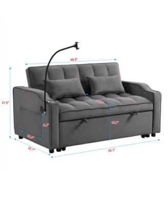 Velvet Pull-out Sleeper Sofa Bed with USB, Reclining Back, Tufted