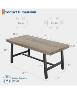 Kitchen Table Industrial Dining Table for 4-6 People 63 in Long Wooden Kitchen Table