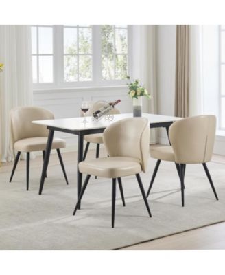 Kitchen Table Set of 2 Modern Beige Leather Dining Chairs for Dining Room, Home Office, Living Room