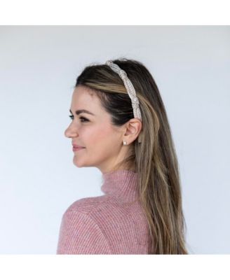 Women's Knotted Tweed Headband - Cream Beige