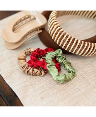 Women's Satin Scrunchie Set - Olive, Burgundy, Gold