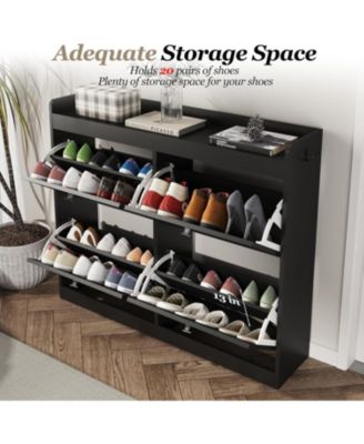 Large Shoe Storage Cabinet with 4 Flip Drawers, Narrow Shoe Cabinet for Entryway with Wooden Legs