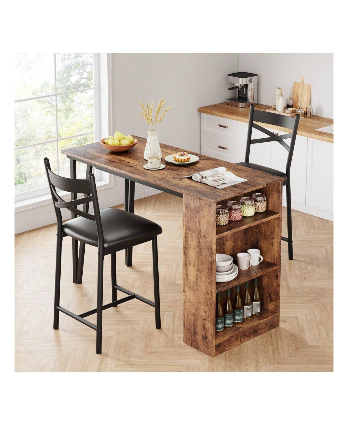 Gaomon Kitchen Table 3Piece 36in Wooden Counter Height Dining Table Set for Dining Room, Home Office, Living Room