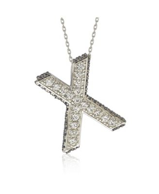 Suzy Levian Sterling Silver Sapphire 3-D Letter "X" Initial Pendant