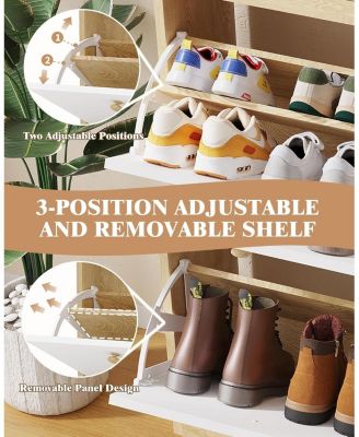 Narrow Shoe Cabinet with 4 Flip Drawers and Open Shelf, Wooden Freestanding Shoes Organizer with Shelves for Slippers,Sneakers,Heels