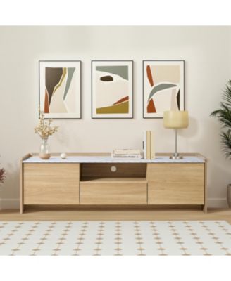 62" Oak TV Stand for TVs up to 65", Faux Marble-Top Media Console