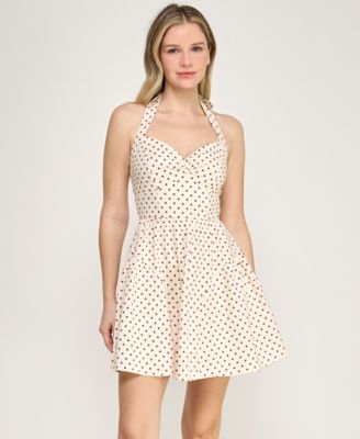 Juniors' Halter Neck Twist Front Mini Dress