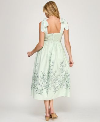 Juniors' Tie Shoulder Fit & Flare Midi Dress