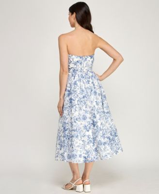 Juniors' Strapless Fit & Flare Midi Dress