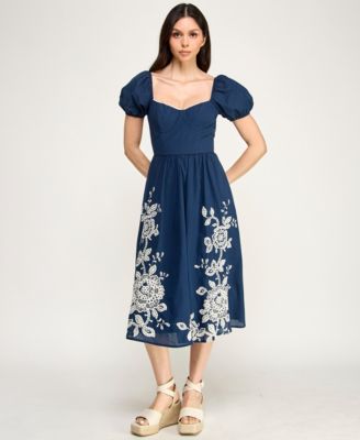 Juniors' Embroidered Sweetheart Neck Midi Dress