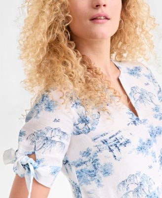 Women's 100% Linen Printed Tiered Fit & Flare Dress