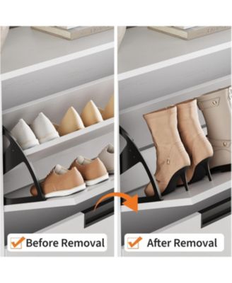 Shoe Storage Cabinet with 2 Flip Drawers, Freestanding Shoe Organizer with Metal Legs, Adjustable Shelf Narrow Shoe Rack