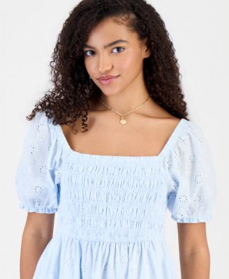 Juniors' Cotton Eyelet Babydoll Dress