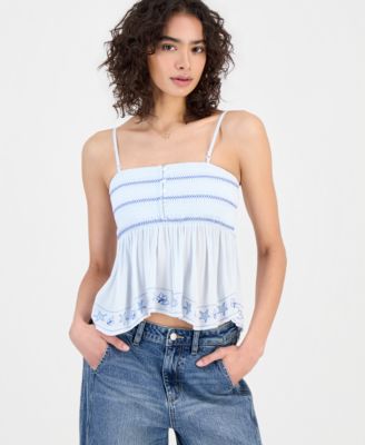 Juniors' Smocked Handkerchief-Hem Tube Top