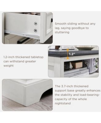 Set of 2 18 Inch White Farmhouse Nightstands, 2-Drawer End Table with USB Charging Station