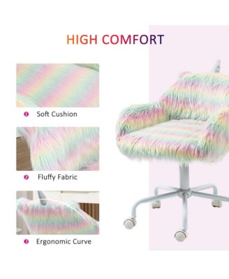 Fluffy Unicorn Office Chair with Mid-Back Armrest Support Rainbow Design