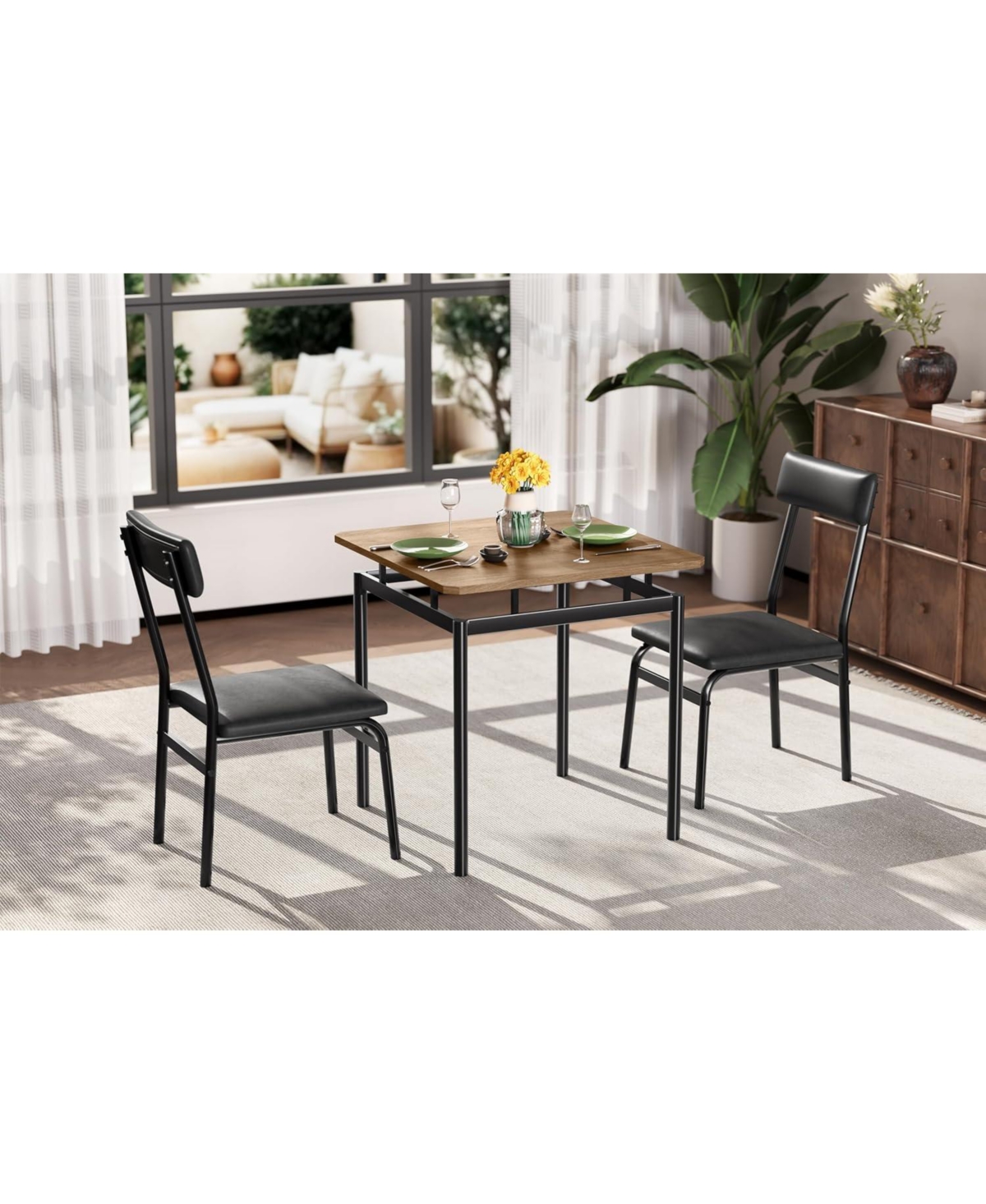 Gaomon Kitchen Table 3 Piece Dining Table Set for 2 Small Kitchen Table and 2 Pu Upholstered Chairs