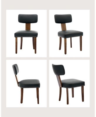 Kitchen Table Set of 2 Black Leather Dining Chairs for Dining Room, Home Office, Living Room