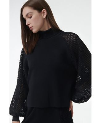 Women's Mesh Sleeve Knitted Sweater