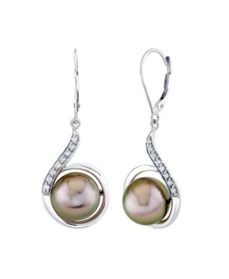 Cultured Tahitian Pearl (10mm) & Diamond (1/6 ct. t.w.) Earrings in Sterling Silver