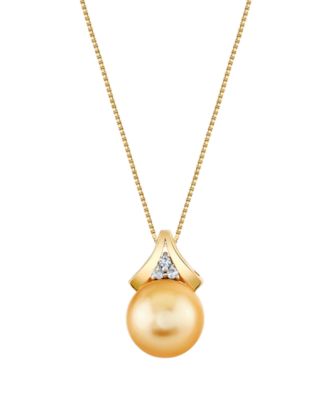 Cultured Golden South Sea Pearl (10mm) & Diamond Accent Pendant Necklace in 10k Yellow Gold