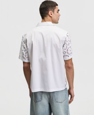 Men's Relaxed-Fit Spliced Lace Short-Sleeve Shirt