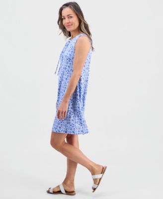 Petite Floral Knit Sleeveless Lace-Up Dress