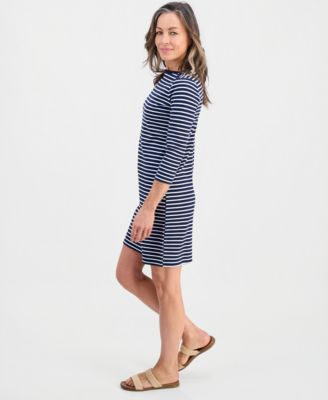 Petite Striped Knit Envelope-Neck 3/4-Sleeve Dress