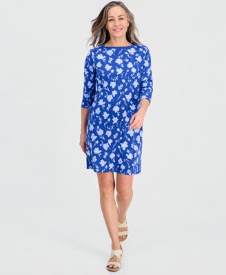 Petite Printed Knit Envelope-Neck 3/4-Sleeve Dress