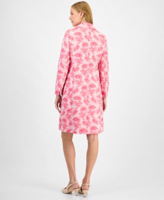 Women's Printed Open-Front Longline Jacket & Jacquard Sleeveless Sheath Dress