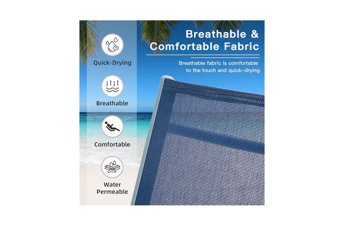 Clihome Outdoor Chaise Lounge Set of 2,Woven Stackable Gray Aluminum Frame Stationary Chaise Lounge Chair with Blue Woven Seat