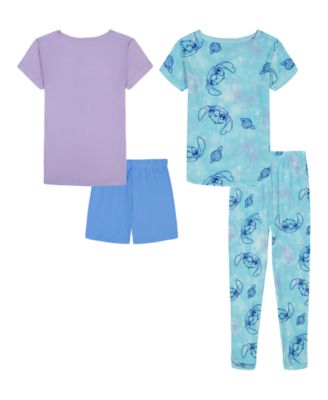 Girls' 4-10 All Over Print Tops, Shorts, and Pants, 4-Piece Pajama Set