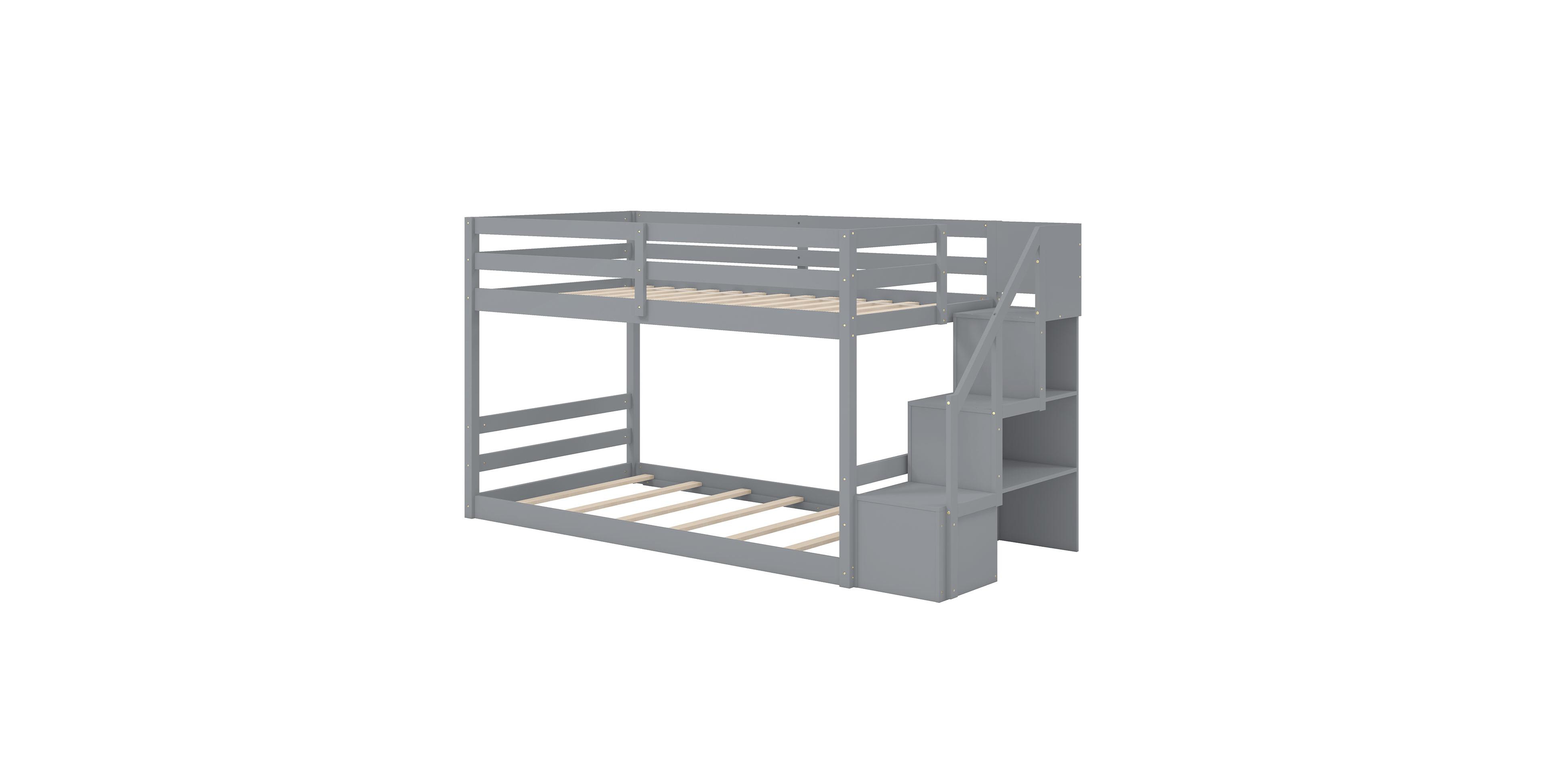 Slickblue Twin Over Bunk Bed with Storage Stairs, Solid Wood Frame - 42