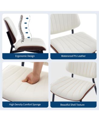 Mid Century Modern Retro PU Leather Dining Chairs Set, Bentwood Back Kitchen Chairs with Sturdy Metal Legs