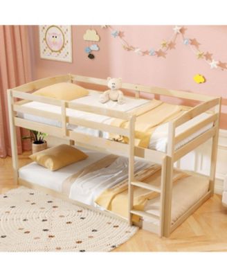 Kids Twin Bunk Bed with High Rails and Secure Ladder