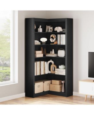 Corner Bookshelf, 71.8 in Corner Bookcase, L-Shaped Bookshelf Farmhouse Bookcase, 5 Tier Display Shelf Heavy Duty Bookcases