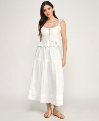 Juniors' Button Up Eyelet Top & Midi Skirt, 2-Piece Set