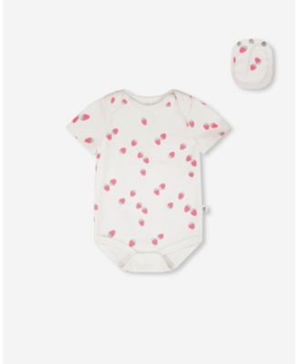 Baby Girls Evolutive Cotton Rib Jersey Onesie White Printed Strawberries