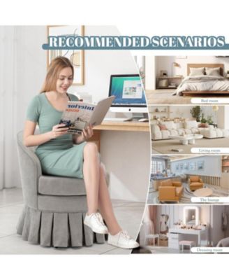 Set of 2 Upholstered Vanity Stools with Arms, Tall Back Makeup Chairs with Side Pockets & Wood Legs