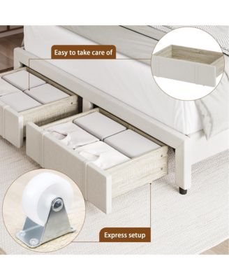 Full Bed Frame with 1 Storage Drawer, Upholstered Platform