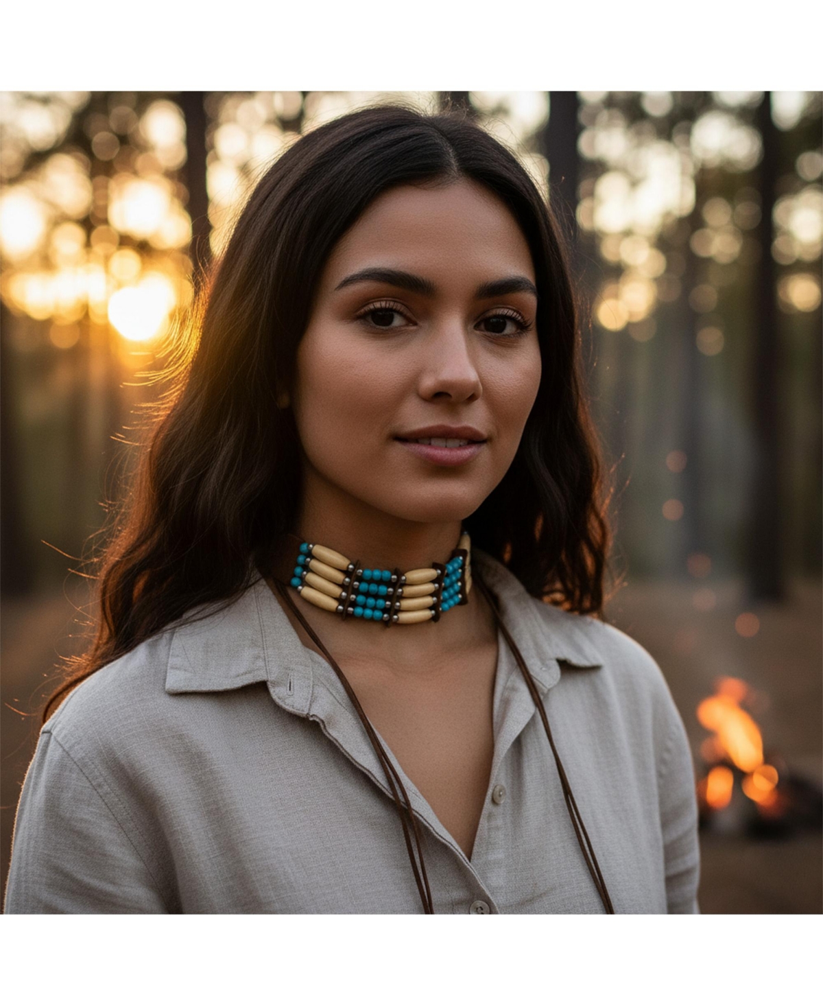 Bling Jewelry Boho Handmade 3 Row Line Bead Natural Wood Leather Tribal Wide Choker Necklace Adjustable