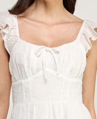 Juniors' Flutter-Sleeve Embroidered Midi Dress