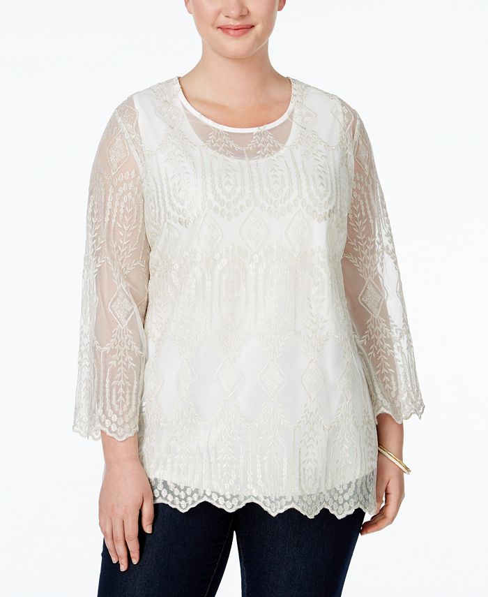 American Rag Trendy Plus Size Embroidered Blouse, Created for Macy's ...