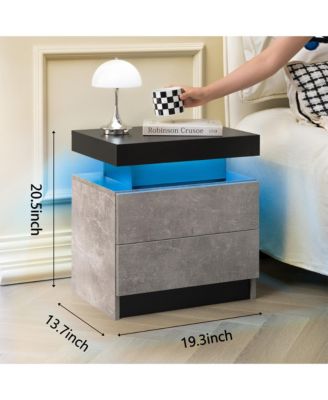 LED Nightstand with 2 Drawers, Bedside Table Cabinet with Adjustable Color Lighting, Modern End Side Table for Bedroom, Living Room