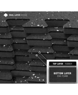 6 Interlocking Gym Floor Mat - 1/2" Thick Rubber Top High-Density EVA Foam (24 Sq Ft) - for Yoga, Heavy Exercise Equipment