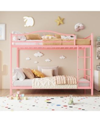 Twin Over Twin Bunk Bed with Ladder & Full Guardrails, Heavy-Duty Metal Frame, 400 lb Capacity, Space-Saving, Noise-Free, Pink