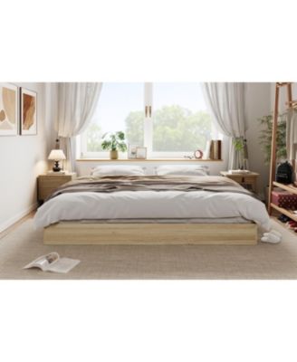 California King Solid Wood Platform Bed Frame with Sturdy Slat Support, No Headboard