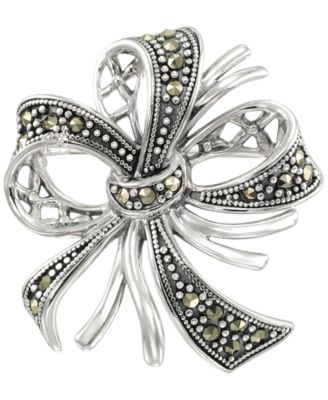 Marcasite (0.34 ct. t.w.) Bow Brooch Pin in Sterling Silver